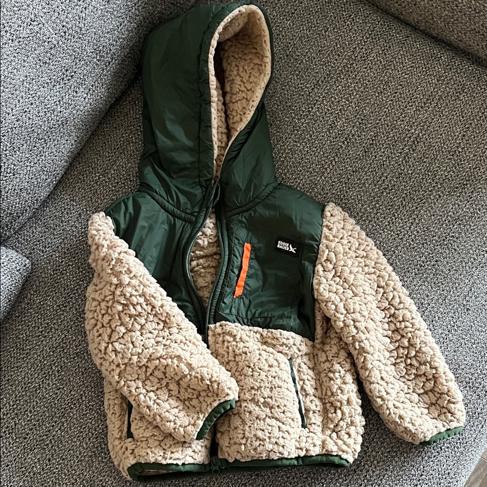 Eddie Bauer Forest Green and Tan Sherpa Jacket